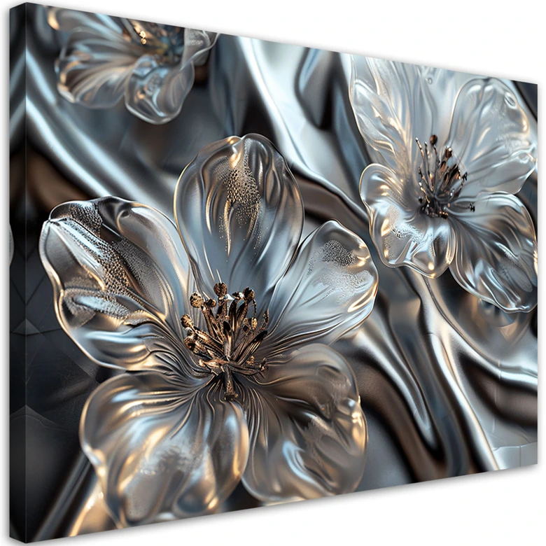 Leinwandbild, Elegante Silberblumen 