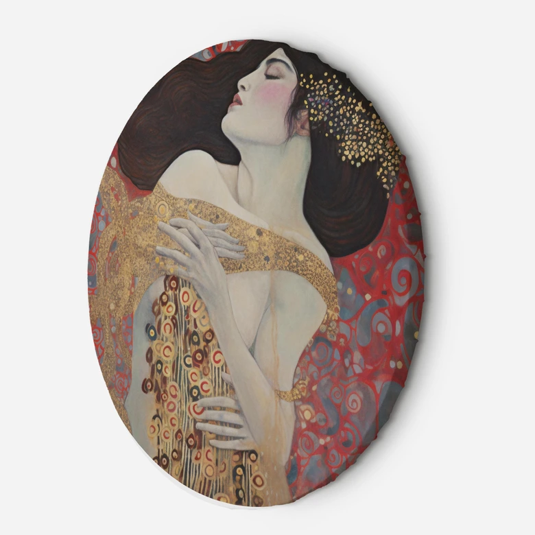 Rundes Leinwandbild - Frau rot abstrakt - G. Klimt 