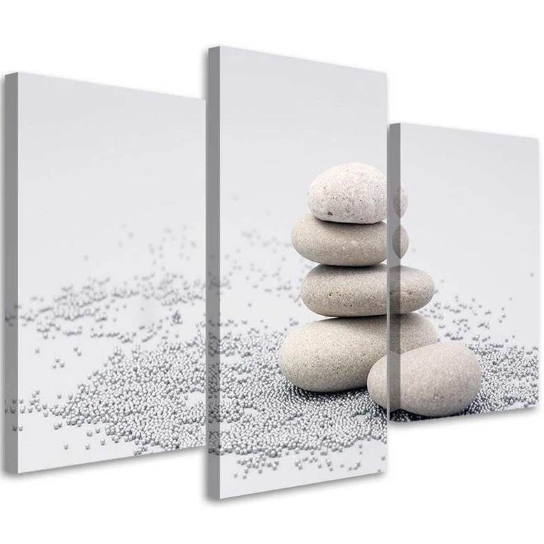 Leinwandbild 3-teilig, Steine Zen Beige 