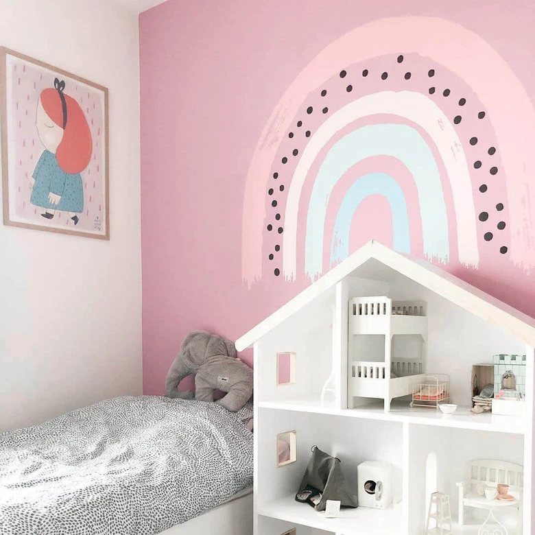 Muursticker Pastelroze Regenboog 