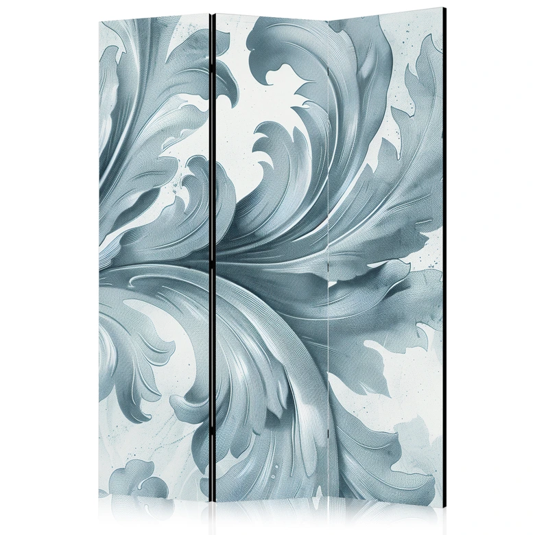 Paravent, Raumteiler freistehend, Trennwand - Stone Baroque Ornaments in Light Shades of Gray and Blue 