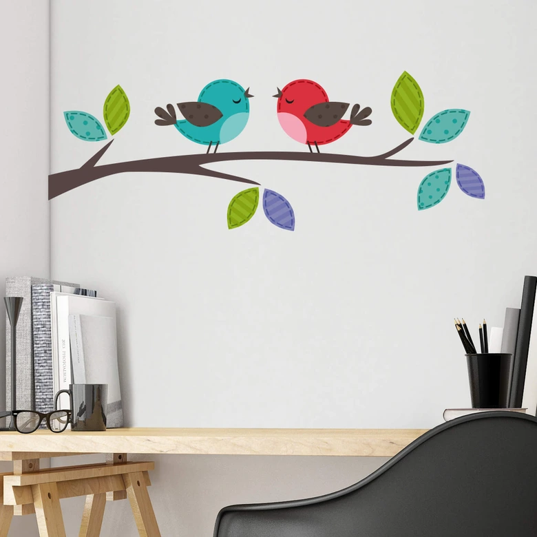 Sticker mural - Couple de moineaux amoureux 