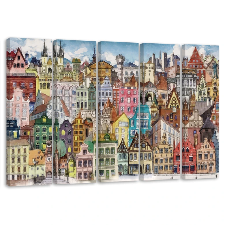 Leinwandbild 5 teilig, Fröhliche Stadt 