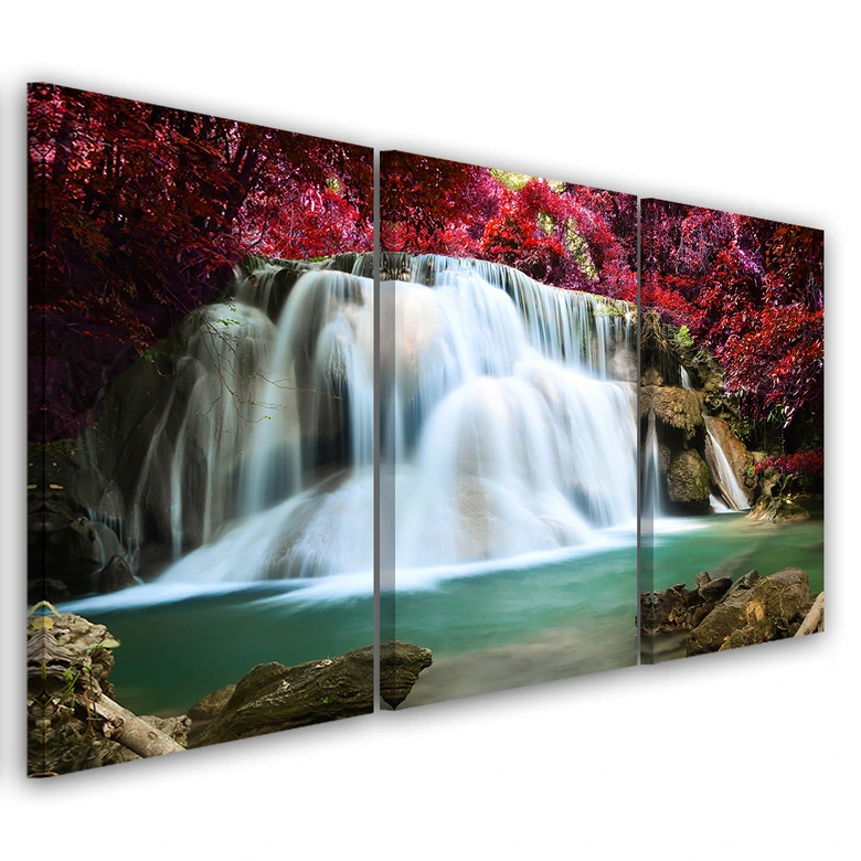 Leinwandbild 3-teilig, Wasserfall Wald Berg 