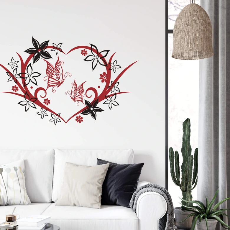 Wandtattoo Blumenranke 6 Herz (2-farbig) 