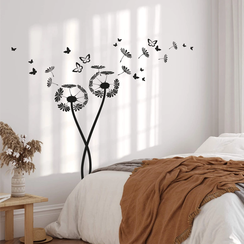 Sticker mural - Pissenlits avec papillons 