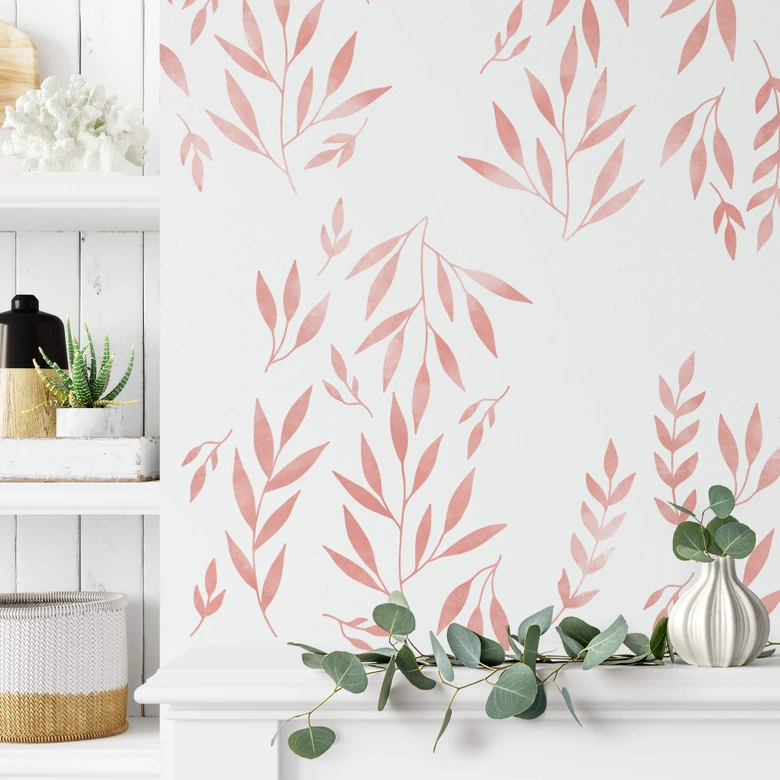 Wandtattoo eingefärbte Blätter Watercolour rosé 