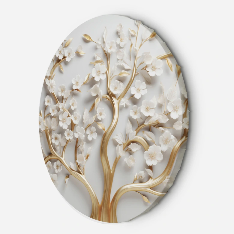 Rundes Leinwandbild Goldene Magnolie Blume Glamour 3D 