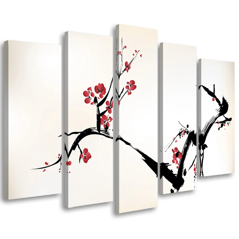 Leinwandbild 5 teilig, Kirschblüte Japan Natur 