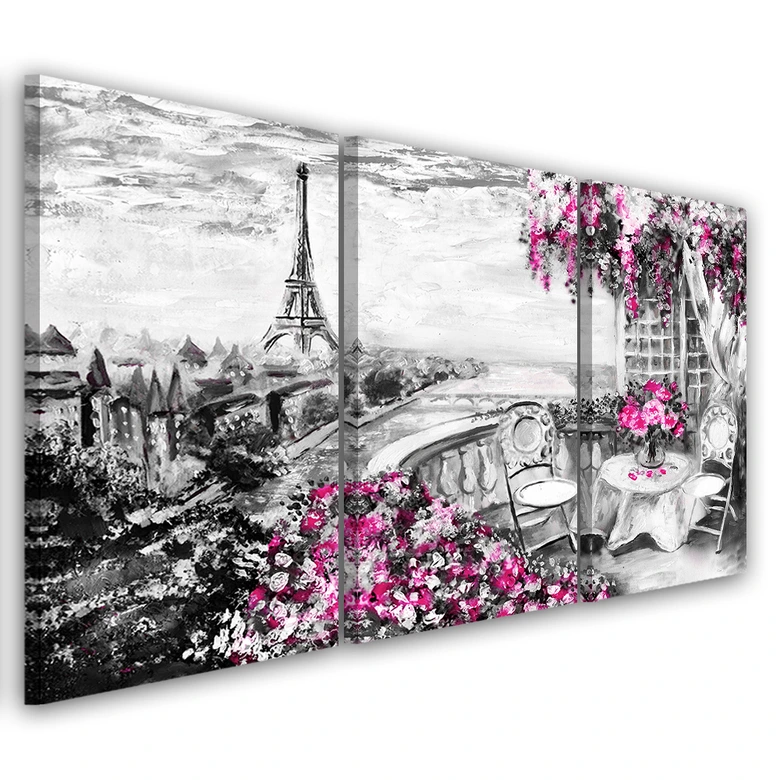 Leinwandbild 3-teilig, Paris Eifelturm Lila Pastell 