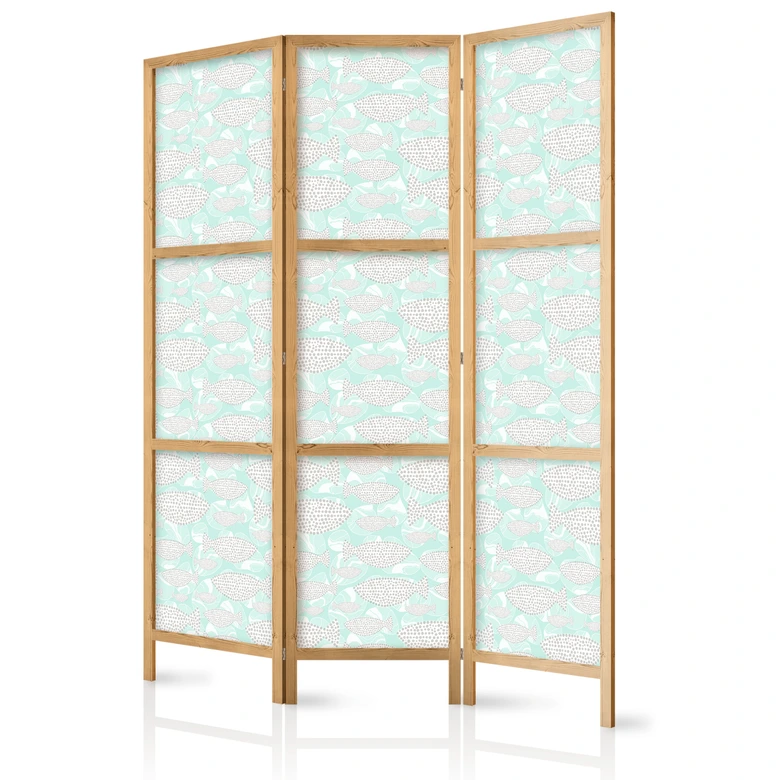 Japanischer Paravent, Raumteiler freistehend, Trennwand - Minimalist Fish 