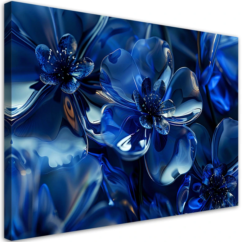 Leinwandbild, Blaue Glasblumen 3D 