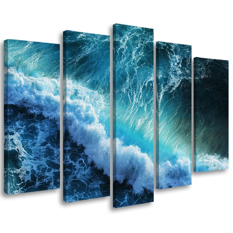 Leinwandbild 5 teilig, Wellen Meer Ozean Blau 