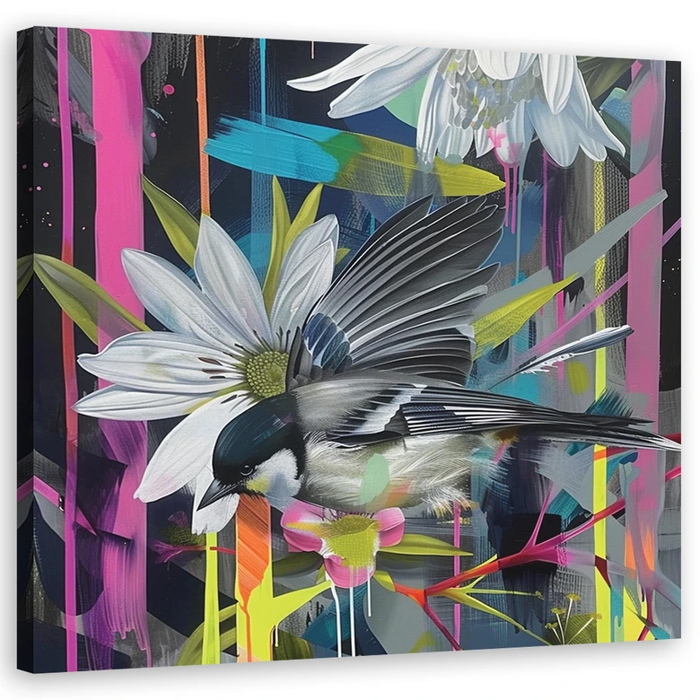 Leinwandbild Buntes Abstrakt mit Vogel 