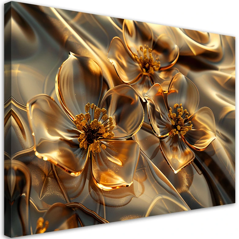Leinwandbild, Transparente Blumen in Gold 
