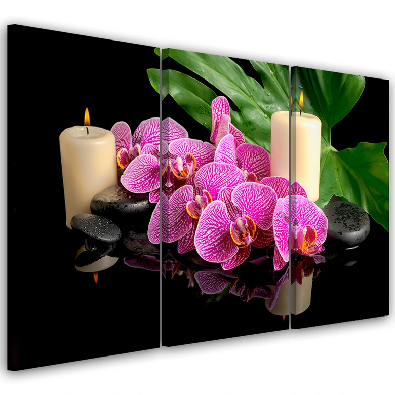 Leinwandbild 3-teilig, Orchidee Orchideen-Kerzen 