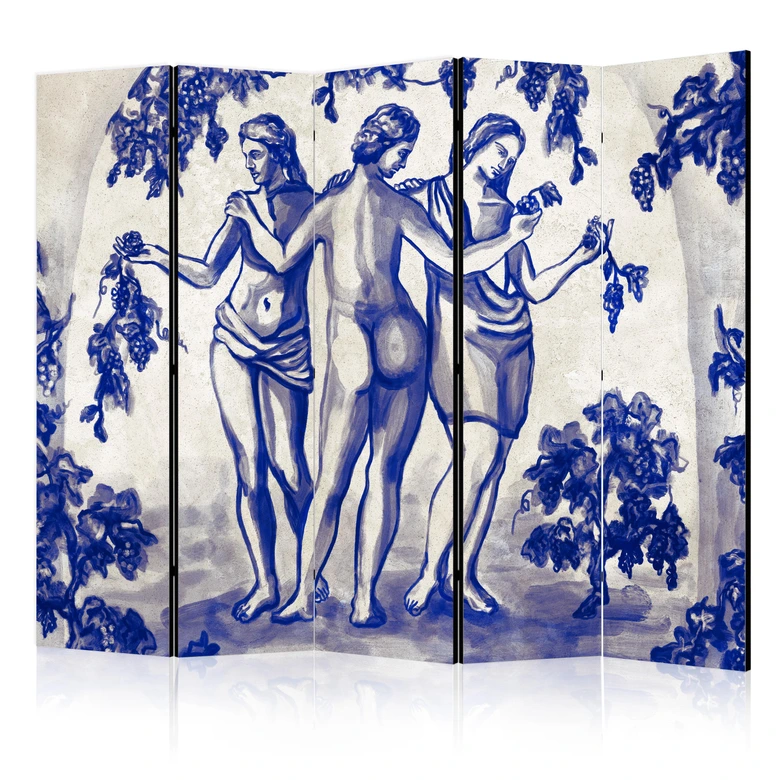 Paravent, Raumteiler freistehend, Trennwand - Three Graces: Women Among Grapevines, 5-teilig - 225x172 cm 