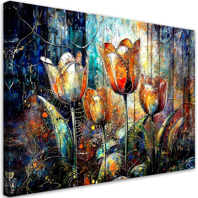 Leinwandbild, Blumen Bunt Abstraktion 