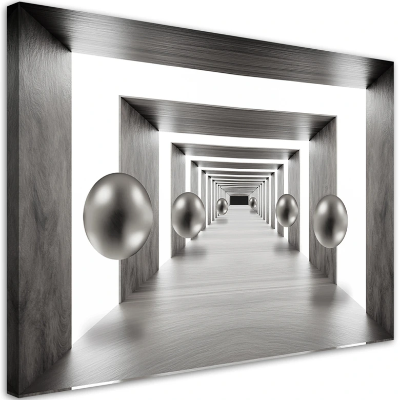 Leinwandbild, Tunnel Silber 3D Kugeln 