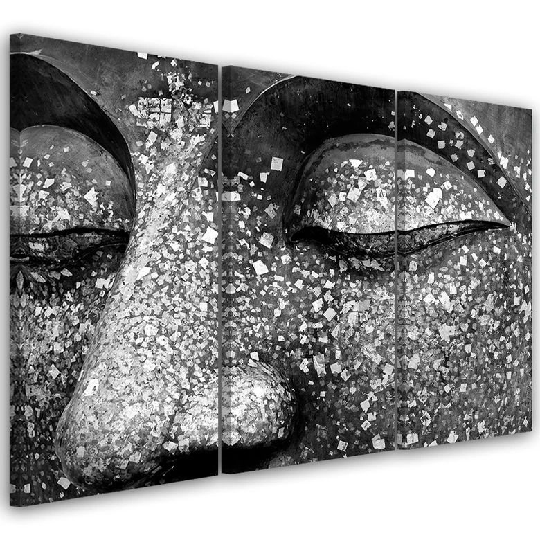 Leinwandbild 3-teilig, Buddha Schwarz Weiß 