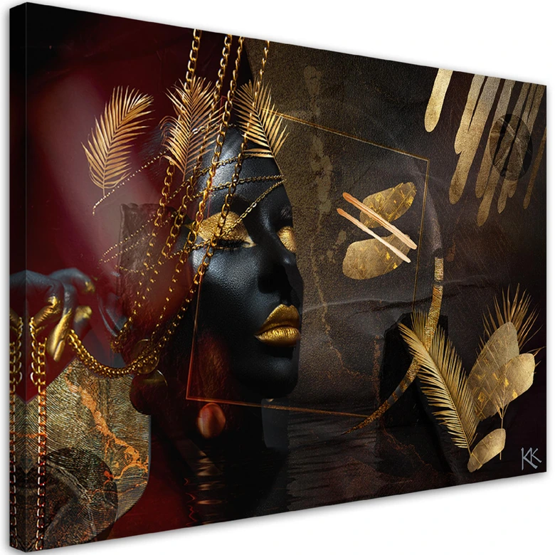 Leinwandbild, Afrikanische Frau Gold Abstraktion 