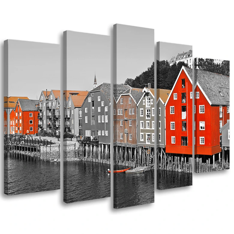 Leinwandbild 5 teilig, Gebäude Meer 