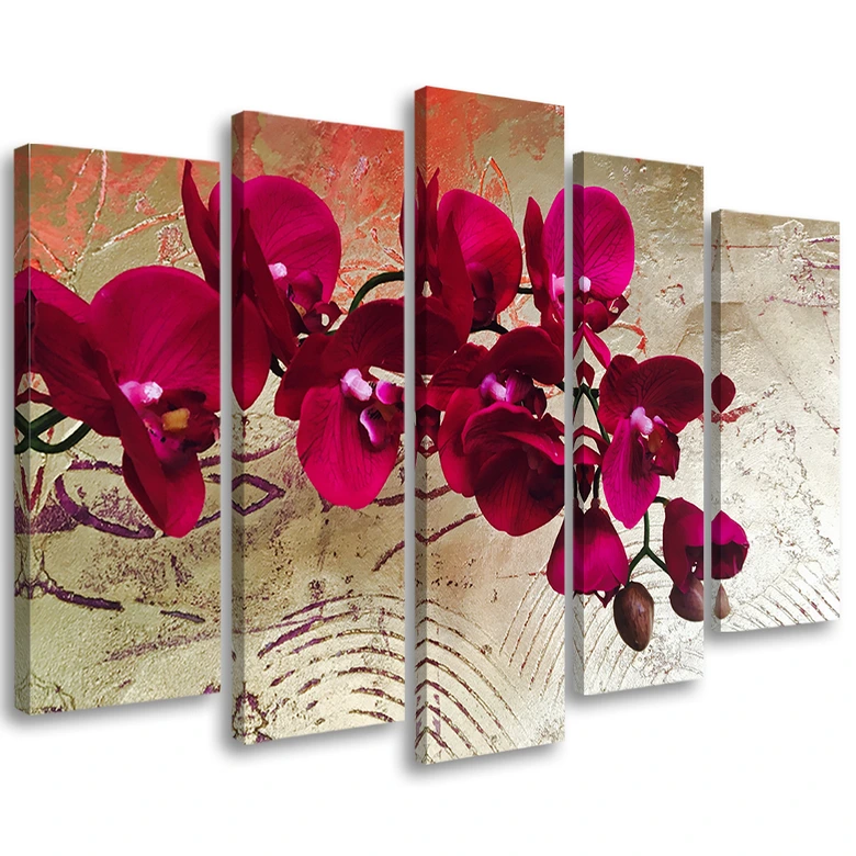 Leinwandbild 5 teilig, Orchidee Blumen Rosa 