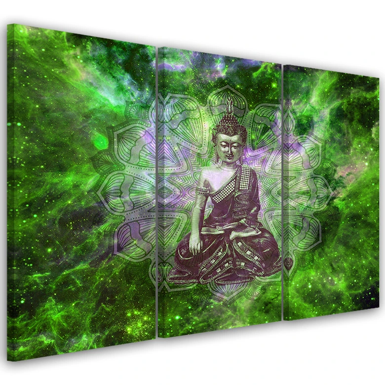 Leinwandbild 3-teilig, Buddha Mandala Natur Grün 