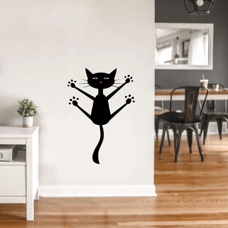 Sticker mural - Chat noir suspendu 