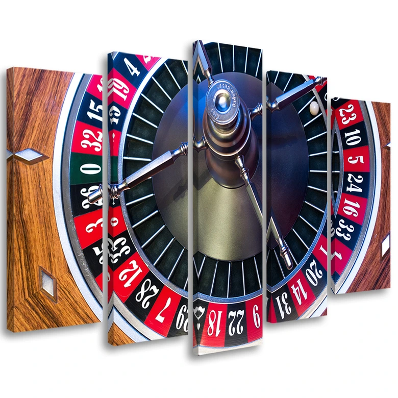 Leinwandbild 5 teilig, Roulette Poker Glücksspiel 