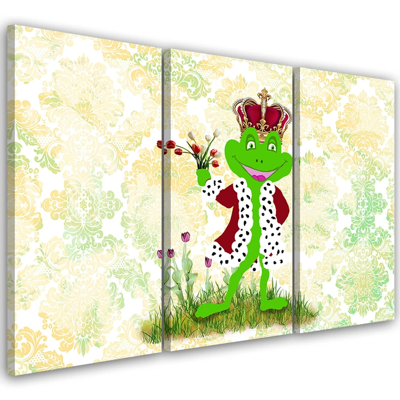 Leinwandbild 3-teilig, Frosch Tiere Kinder 