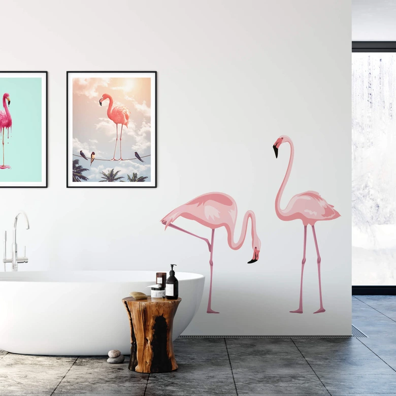 Sticker mural - Couple de flamants roses 