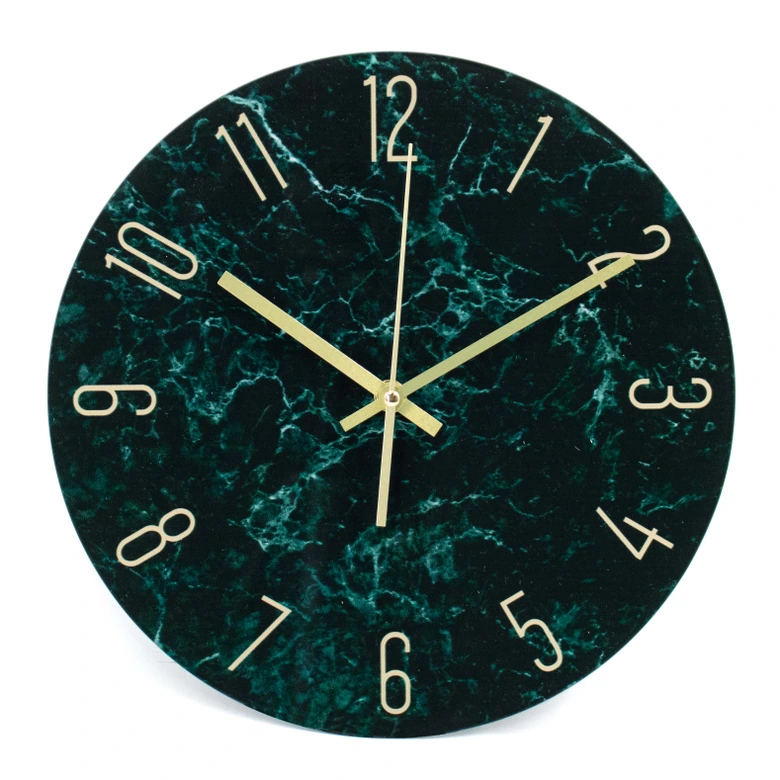 Luxuriöse grüne Marmor-Wanduhr mit eleganten goldenen Ziffern Ø30cm 