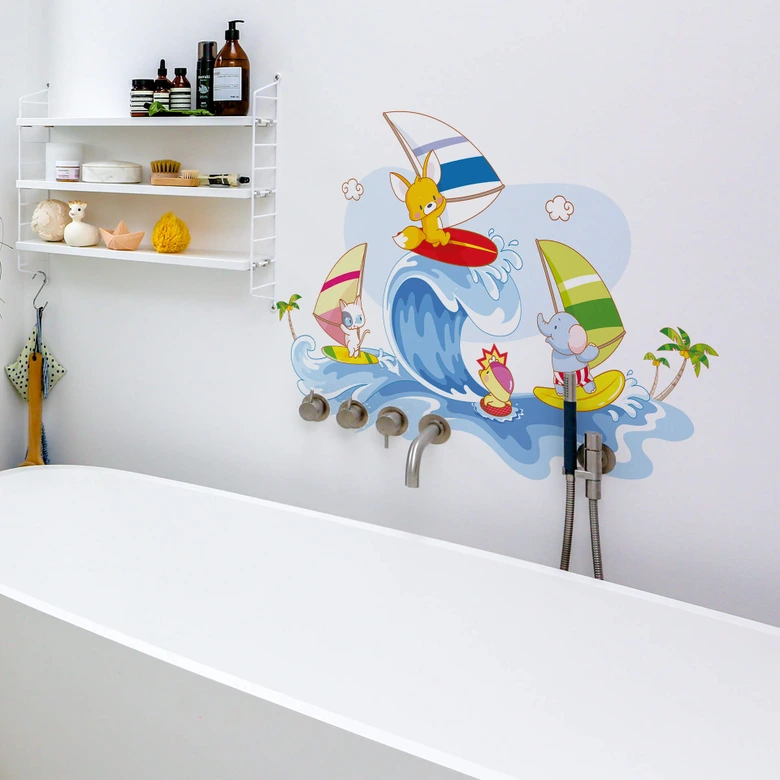 Wandtattoo Die vier Tierfreunde - Wasserspiele 