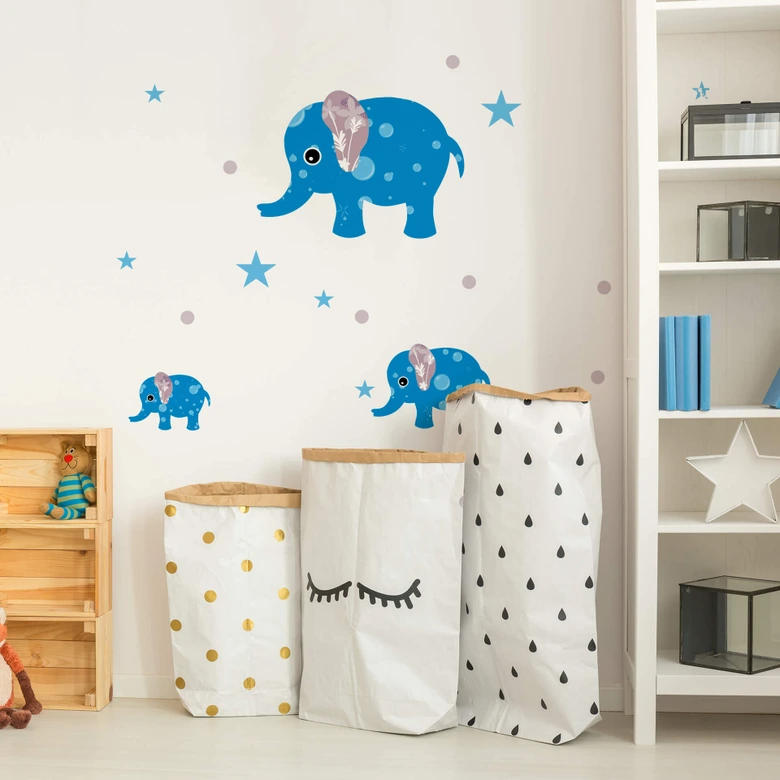 Wandtattoo Muster-Elefanten-Set blau 