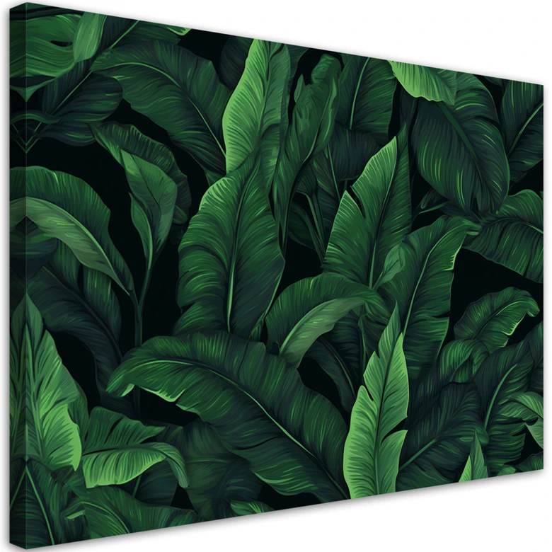 Leinwandbild, Exotische Blätter in monochromem Grün 