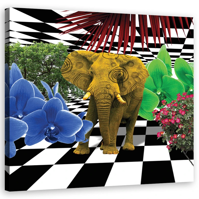 Canvas schilderij, kleurrijke olifant 