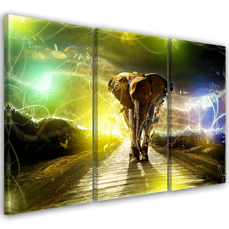 Leinwandbild 3-teilig, Elefant Tier Sturm Straße 