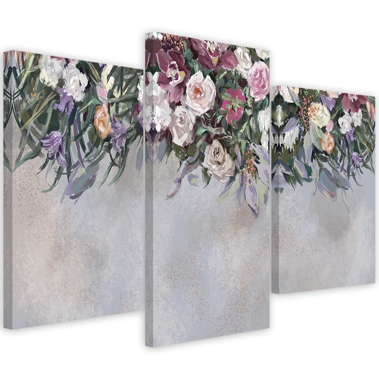 Leinwandbild 3 teilig, Blumen überwachsen 