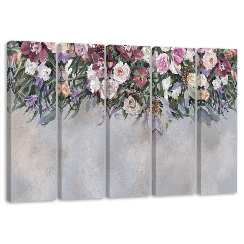 Leinwandbild 5 teilig, Blumen überwachsen 