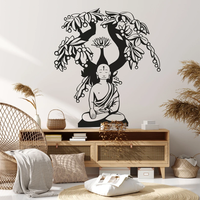 Wandtattoo Buddha mit Bodhibaum 