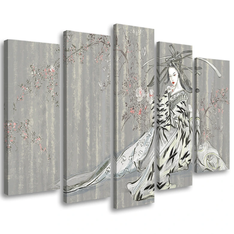 Leinwandbild 5 teilig, Traditioneller japanischer Geisha 