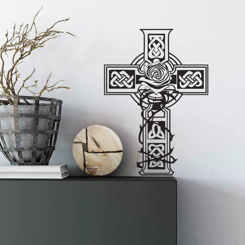 Wandtattoo Keltisches Kreuz mit Rose 