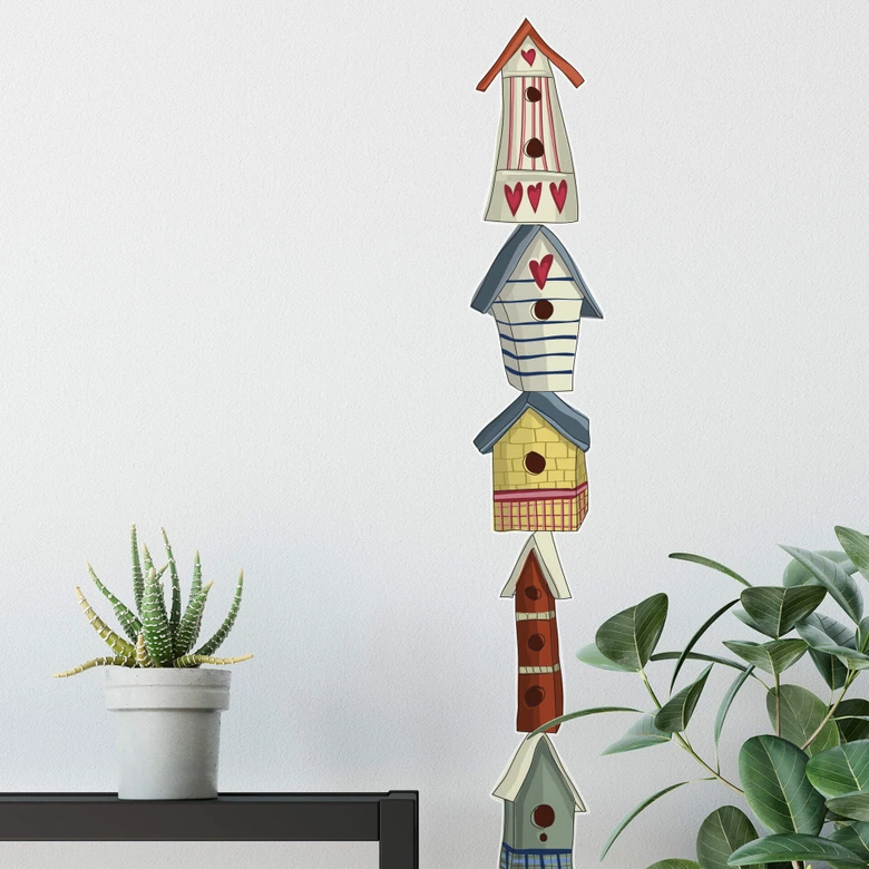 Sticker mural - Tour de nichoirs pour oiseaux 
