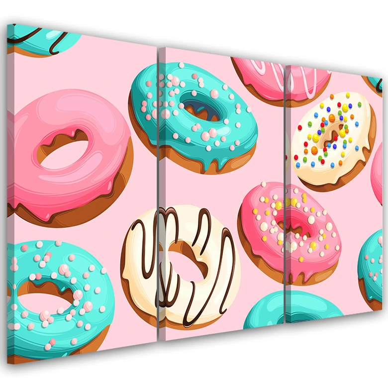 Leinwandbild 3-teilig, Donut-Kuchen 