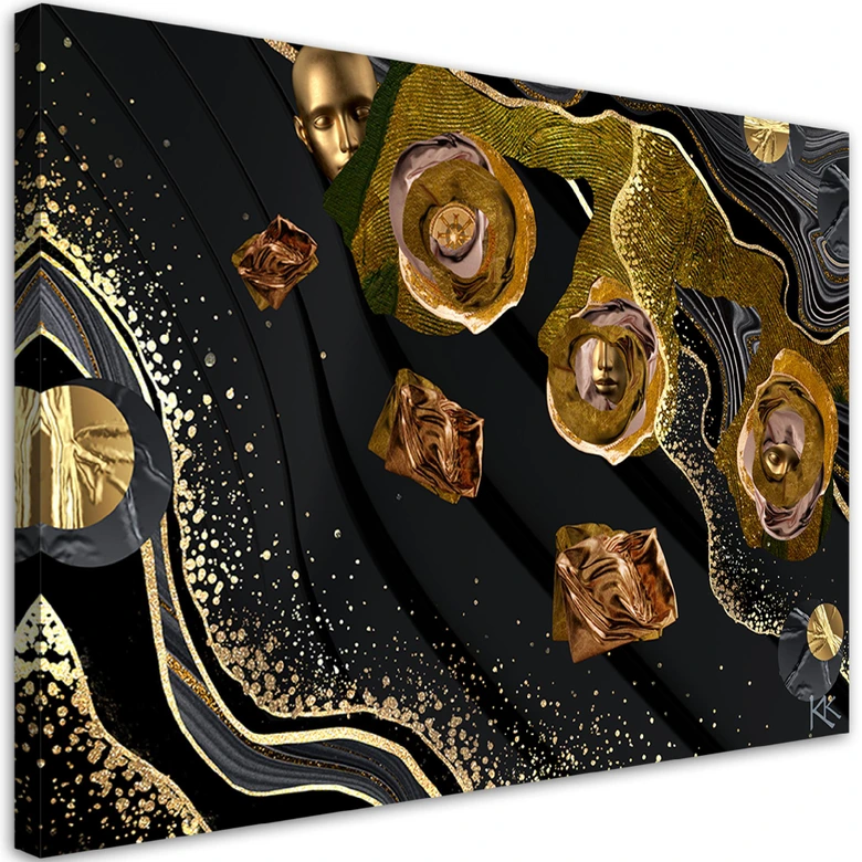 Canvas schilderij, Gouden gezichten abstract 