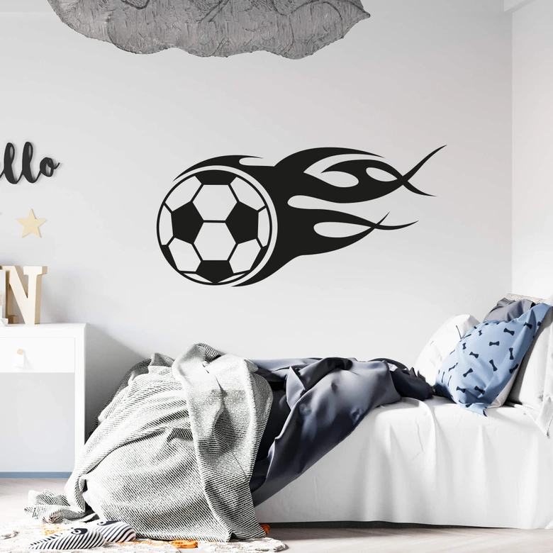 Wandtattoo Fußball mit Flammenschweif (einfarbig) 