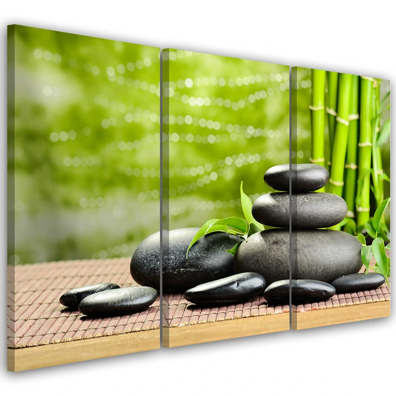 Leinwandbild 3-teilig, Steine Bamboo Zen Spa 