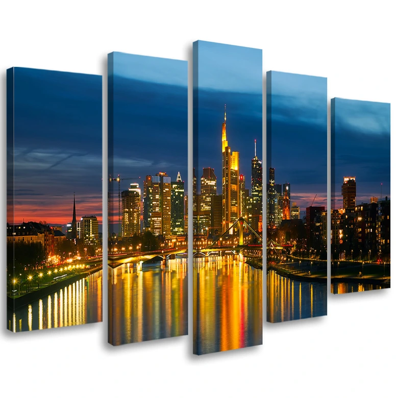 Canvas print 5 stuks, stadsgezicht nachtlampje 