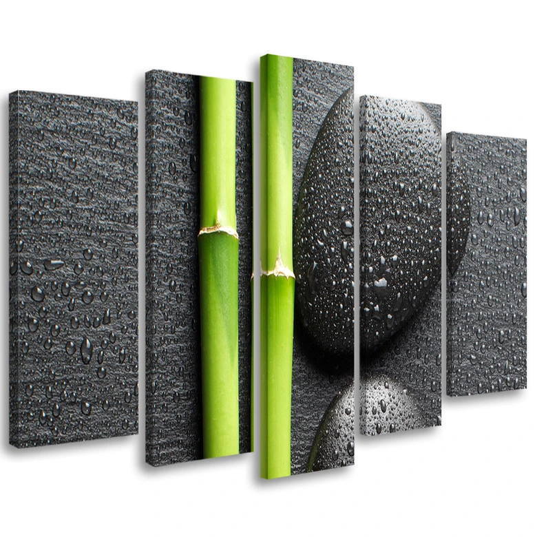 Leinwandbild 5 teilig, Steine Bamboo Zen Spa 